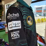 Right sleeve of the 2025 New Zealand South team representative jersey for the Australian Eight Ball Championships.