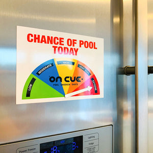 Pool-o-meter fridge magnet applied on fridge surface
