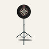 Portable dartboard tripod stand displayed with dartboard